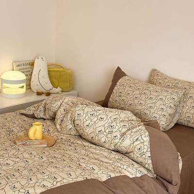 2024新款双层纱卡通风全棉床上四件套可爱少女心儿童纯棉被套男孩