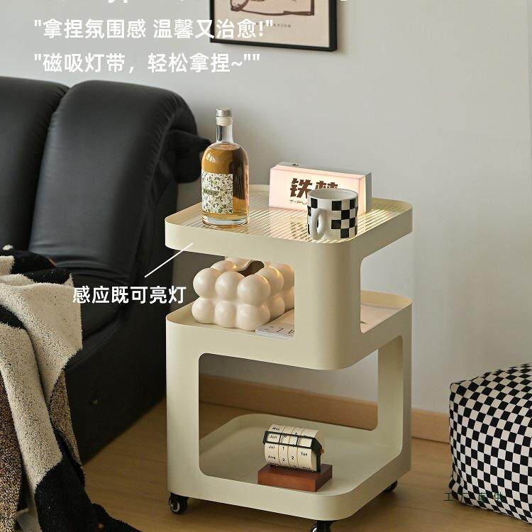 奶油风沙发边几可移动小茶几迷你桌子铁艺推车边柜侧边边桌