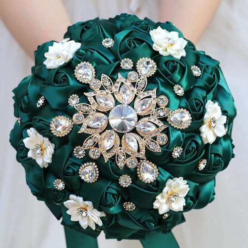 墨绿色婚庆用品新娘水钻玫瑰卷手捧花婚礼手捧花仿真花W81E