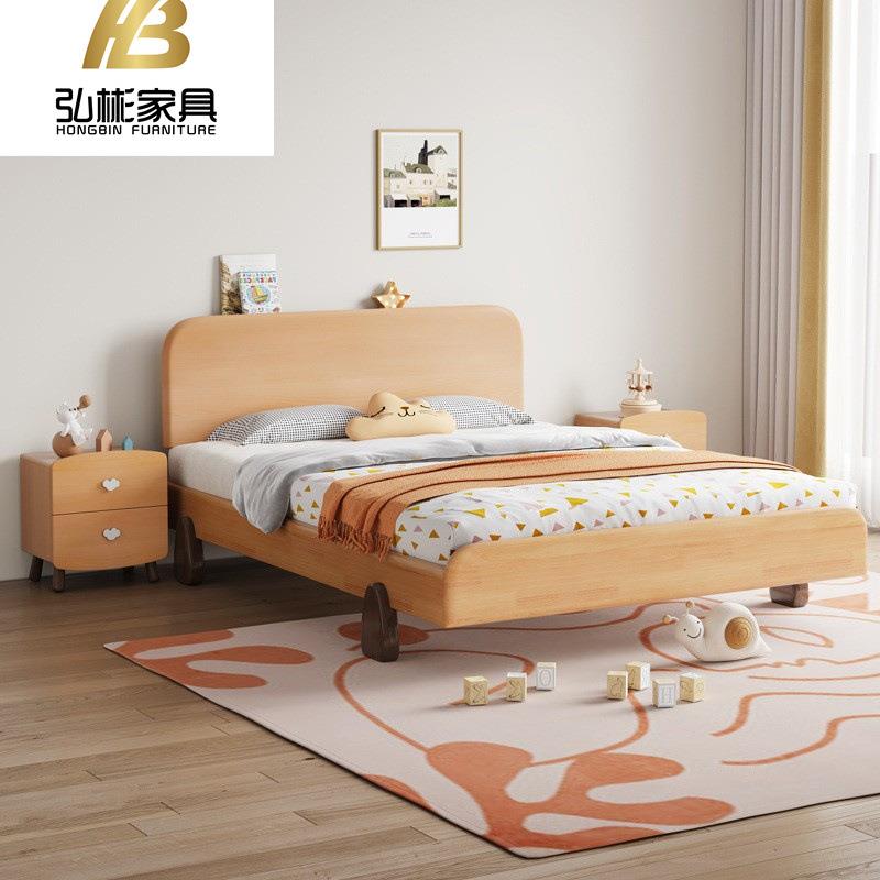 实木现代简约儿童男孩床环保木蜡油1米2青少年女孩卧室卡通榉木床