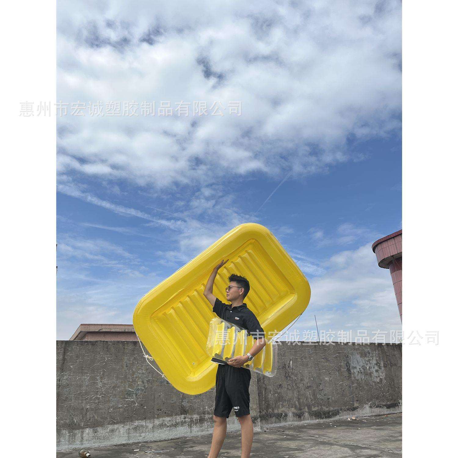 PVC充气长方形浮排/漂浮床垫充气黄色浮排充气水池躺椅浮床吊床