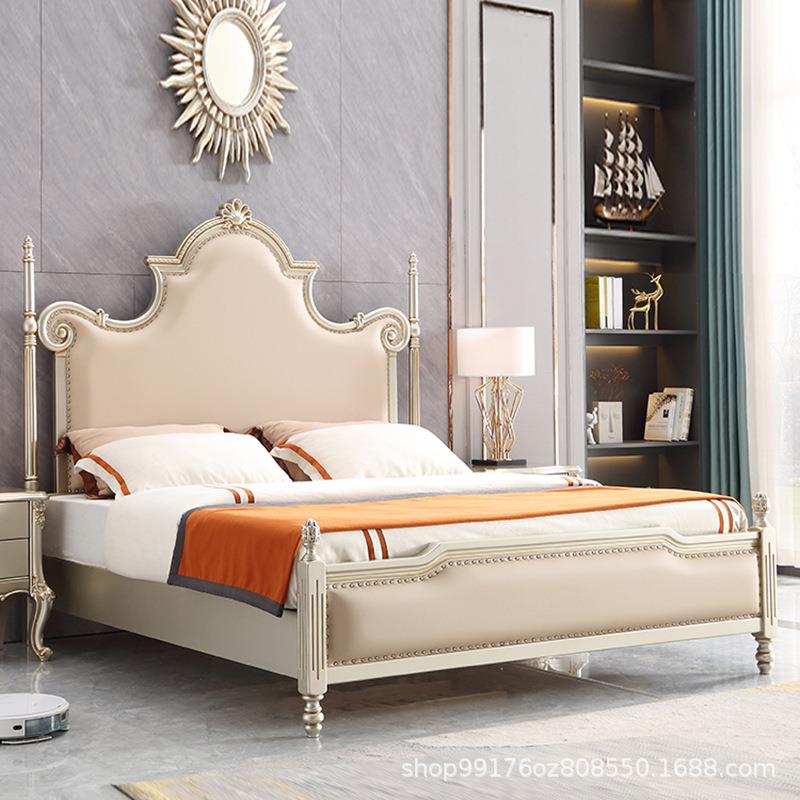 美式轻奢实木床现代欧式简约主卧公主卧室双人1.8米真皮床柱子床