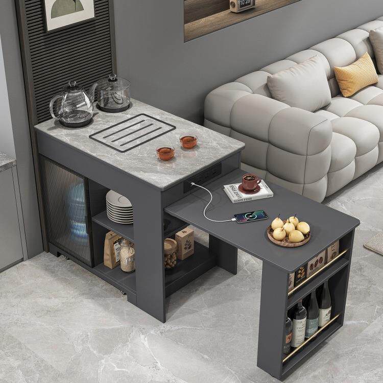 简约多功能伸缩边几沙发侧边柜移动泡茶桌客厅玻璃门岩板茶台角几