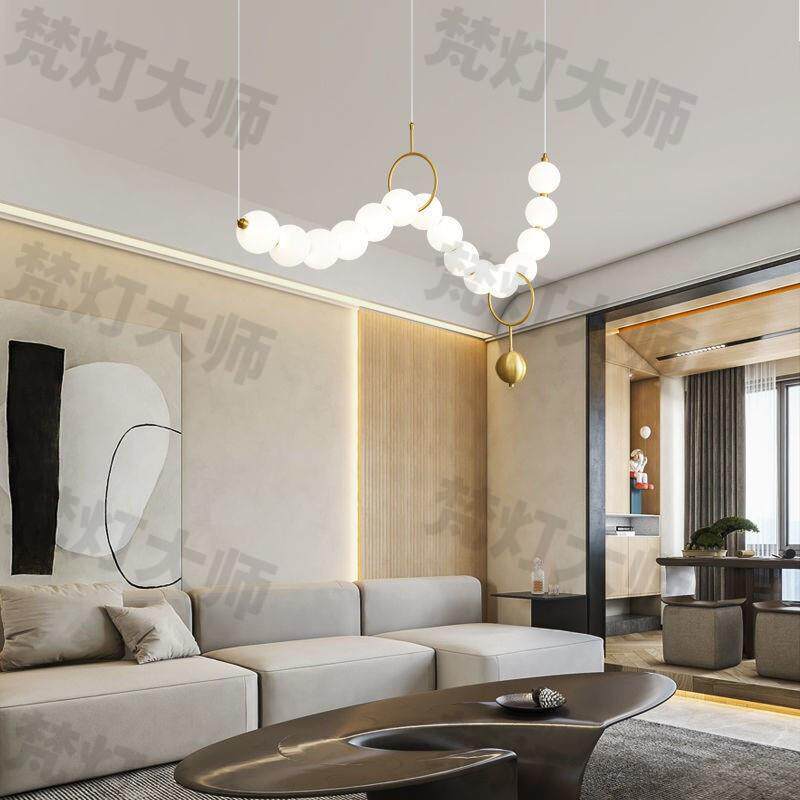 法式餐厅吊灯现代简约奶油风设计师吧台长条loft公寓魔豆餐桌灯具