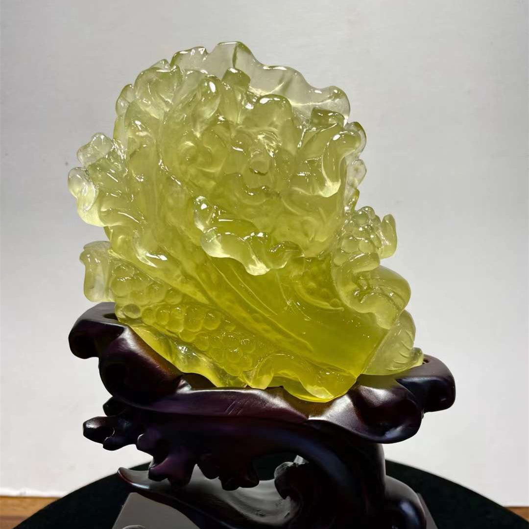 天然巴西黄水晶裸石精雕白菜百财黄水晶水晶原石摆件