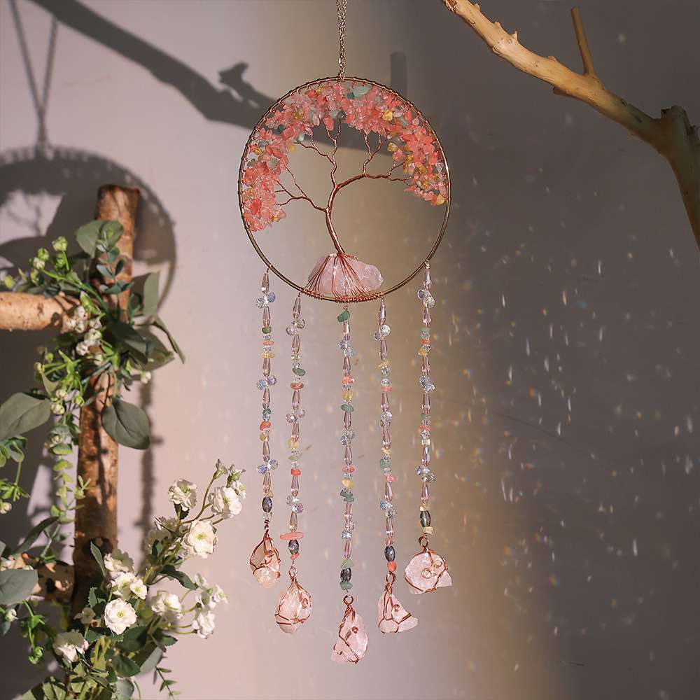 玛瑙片水晶手工抛光生命之树七彩宝石工艺品家居桌面水晶挂件