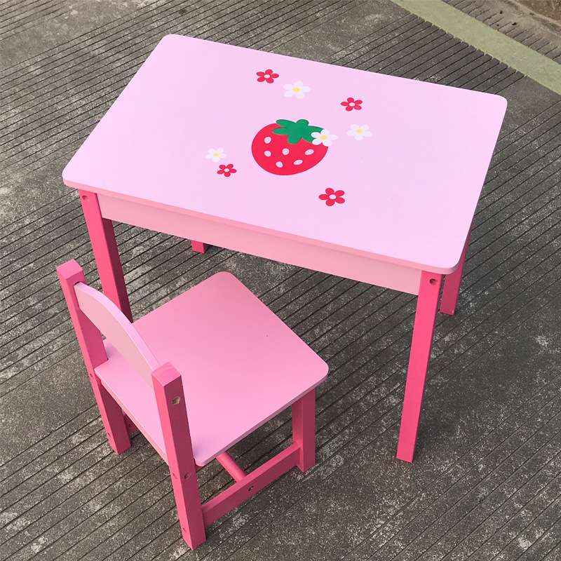 幼儿童木制草莓桌子椅子桌凳组合女孩过家家仿真梳妆台化妆桌玩具