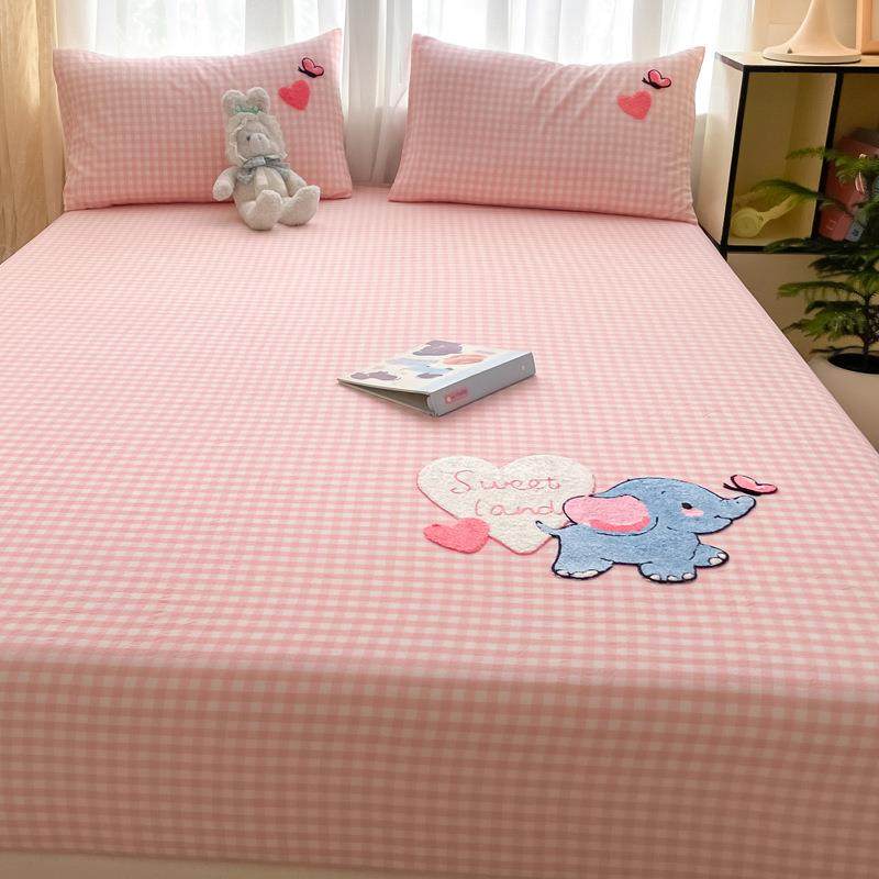 A类纯棉毛巾绣床单单件100全棉水洗棉儿童宿舍被单人床笠罩三件套