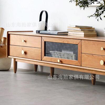 实木电视柜樱桃木翻门储物柜简约小户型客厅日式地台视听柜子