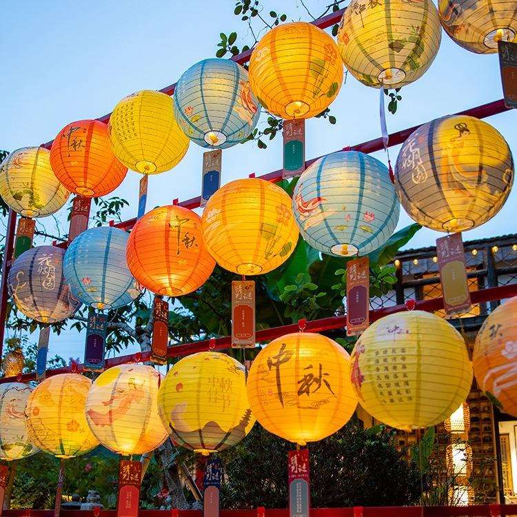 中秋节国庆节纸灯笼挂饰装饰品中式发光花灯场景布置宫灯猜灯谜