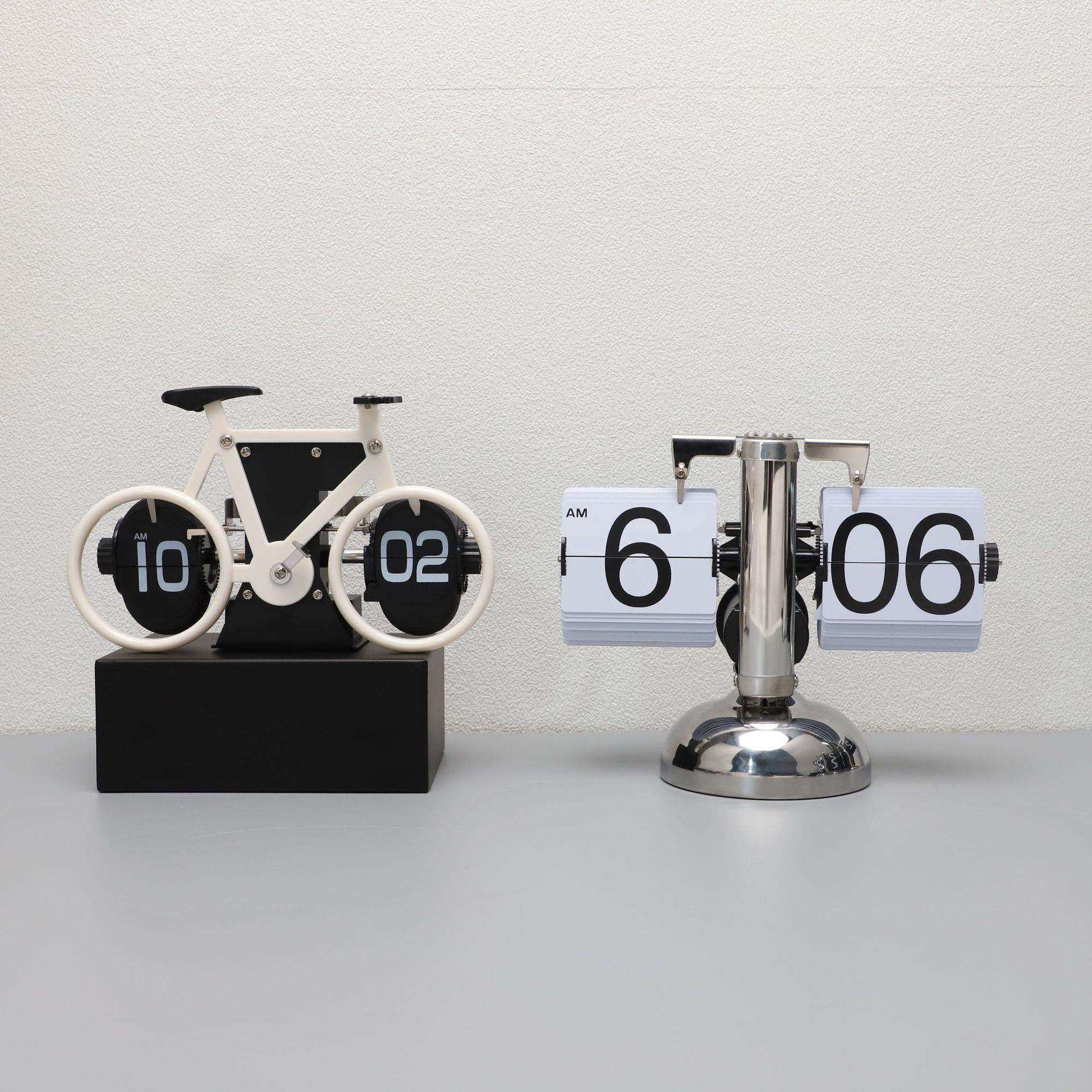 北欧创意金属银色自动翻页时钟家居客厅电视柜卧室桌面装饰品摆件