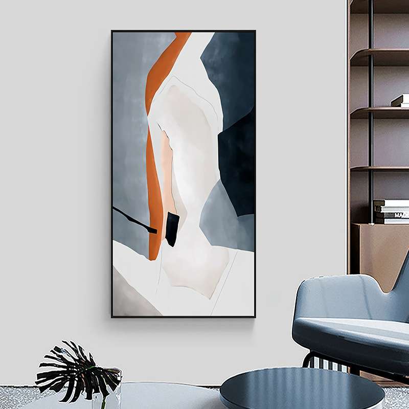 纯手绘油画现代简约装饰画入户玄关墙挂画竖版抽象艺术壁画