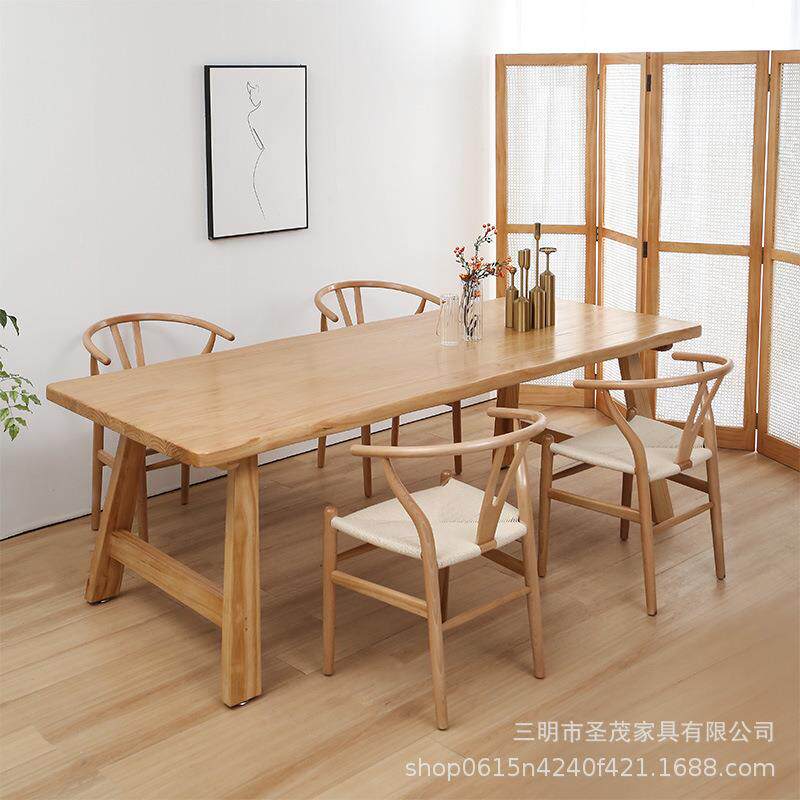 韩式小户型原木简约家用实木桌子客厅餐厅民宿田园风休闲餐桌椅