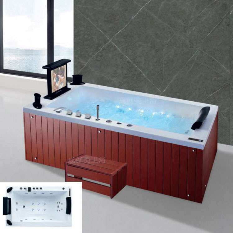 单双人冲浪按摩浴缸木塑裙边亚克力浴缸成人缸水疗泡澡盆spa tubs