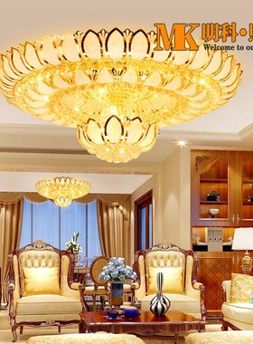大气圆形客厅灯金色水晶灯led吸顶灯现代卧室灯具大厅灯饰 89834