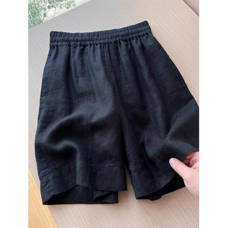 黑色棉麻短裤女夏季2025年外穿薄款松紧腰显瘦休闲 亚麻阔腿,女装/女士精品,休闲裤,淘宝优惠券,粉丝福利购,淘宝优惠卷