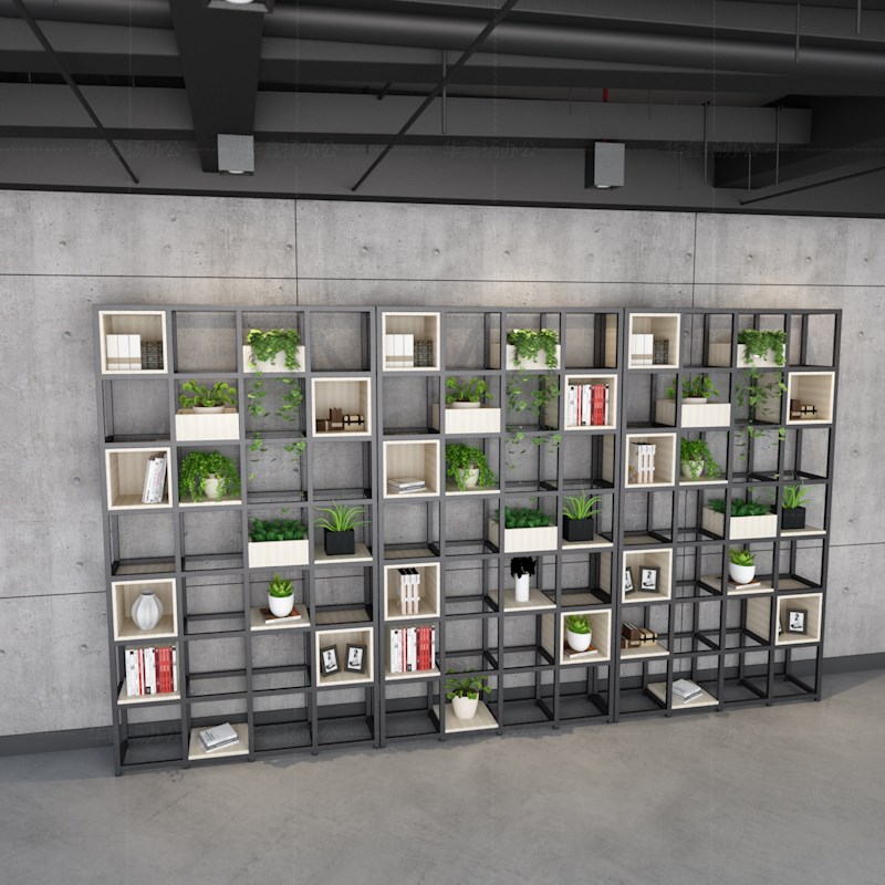 成都铁艺置物架工业风书架花草架咖啡厅展示架定制办公室屏风隔断