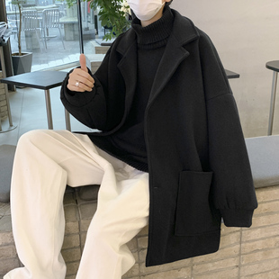 2023春秋季英伦风工装毛呢外套男士韩版潮流bf百搭中长款呢子风衣
