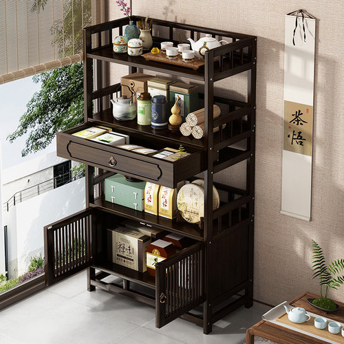 家用茶叶柜茶具置物架客厅靠墙储物柜非实木陈列架多宝阁摆件架子