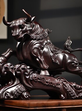 木雕牛摆件镇e宅招财十二生肖客厅装饰办公室桌面工艺品开业送礼