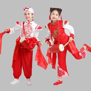 六一新款儿童安塞腰鼓服装陕北风陕西民歌演出服中小学秧歌舞服装