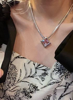 夏日多巴胺彩色锆石吊坠多层叠戴项链个性小众设计短款颈链锁骨链