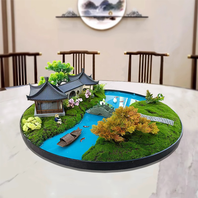 酒店大圆桌中间摆件餐桌转盘摆花装饰造景微景观假花包Z间圆桌摆