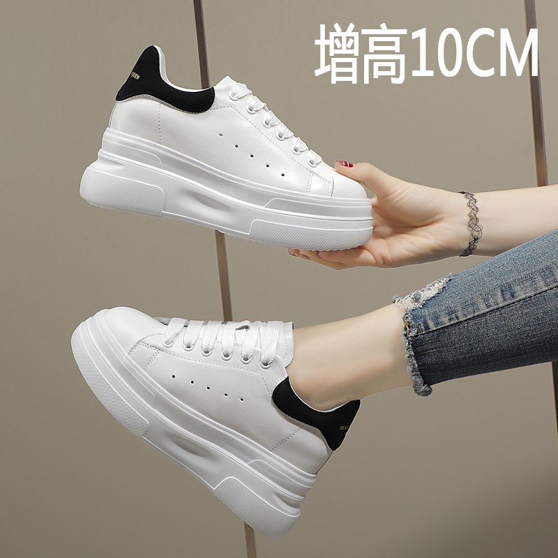 内增高女鞋10CM小白鞋女2024秋新款百搭真皮厚底松糕休闲X单鞋12C