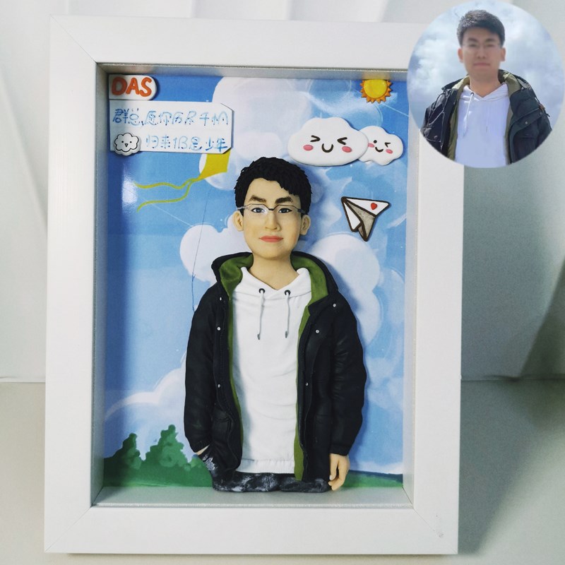 定制创意惊喜礼物泥人真人写实相框粘土捏人像玩偶软陶人偶公仔