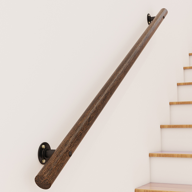 红木楼梯靠墙扶手家用室内阁楼原木质护栏栏杆别墅走廊通道复式楼