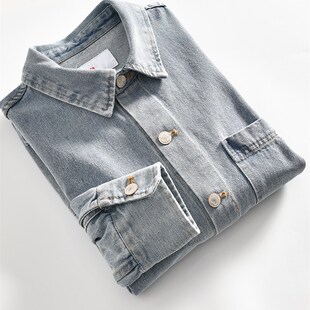 牛仔夹克男士春秋重量级复古苦恼上衣不对称襟翼口袋裤设计时尚衬