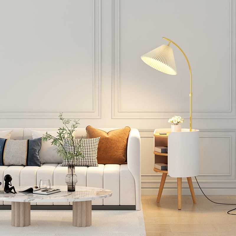 床头柜落地灯卧室客厅q高级感网红北欧法式奶油原木风置物台灯一