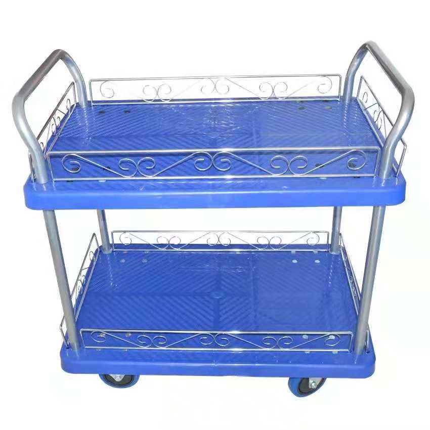 速发加厚工具车货物周转车二层平板车G双层手推车四轮拉货车静音