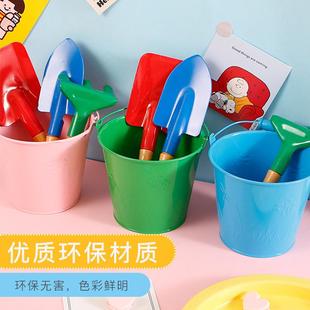 园艺铁铲子多肉种植大号铁锹工具铁桶三件套挖沙滩玩沙玩具