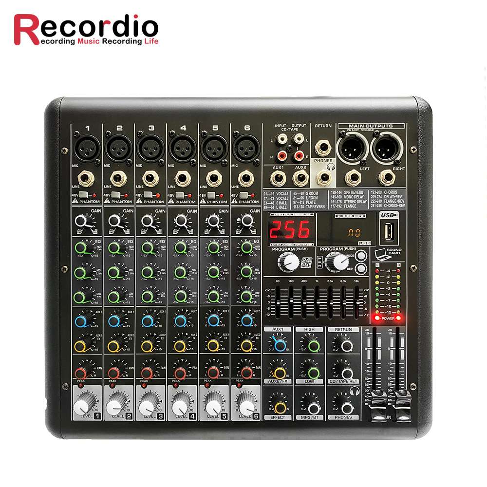 GAX-MR6 家用舞台6通道调音台混响器 带USB 7段均衡器的音频设备