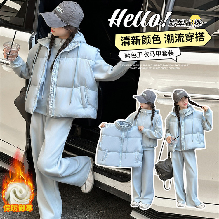 韩版冬季女实拍有模特马甲+打底衫+长裤套装