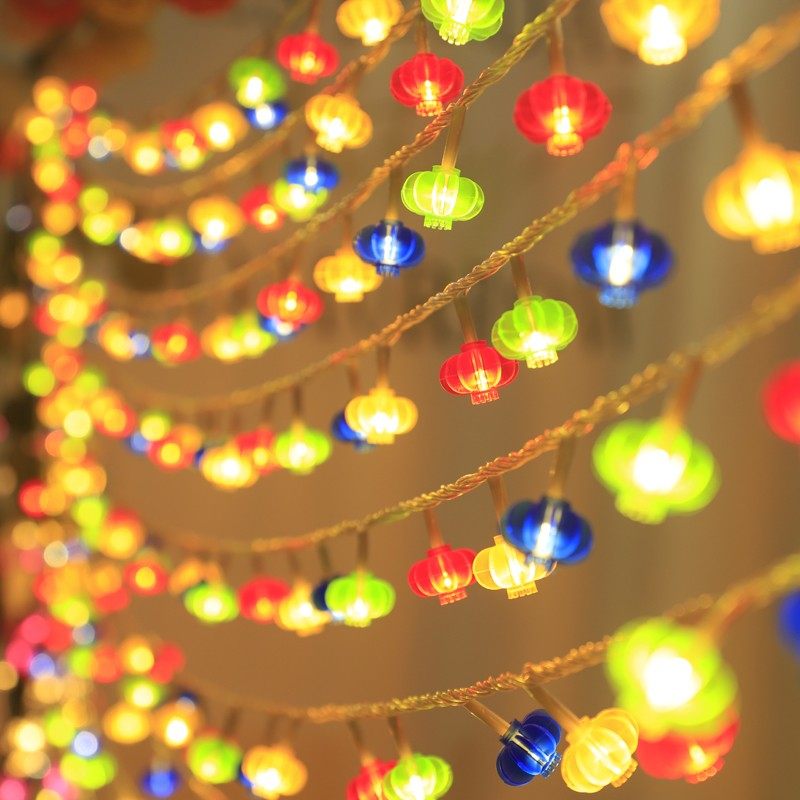 LED新年彩灯家用七彩小红灯笼闪灯串灯农村院子结婚喜庆氛围装饰