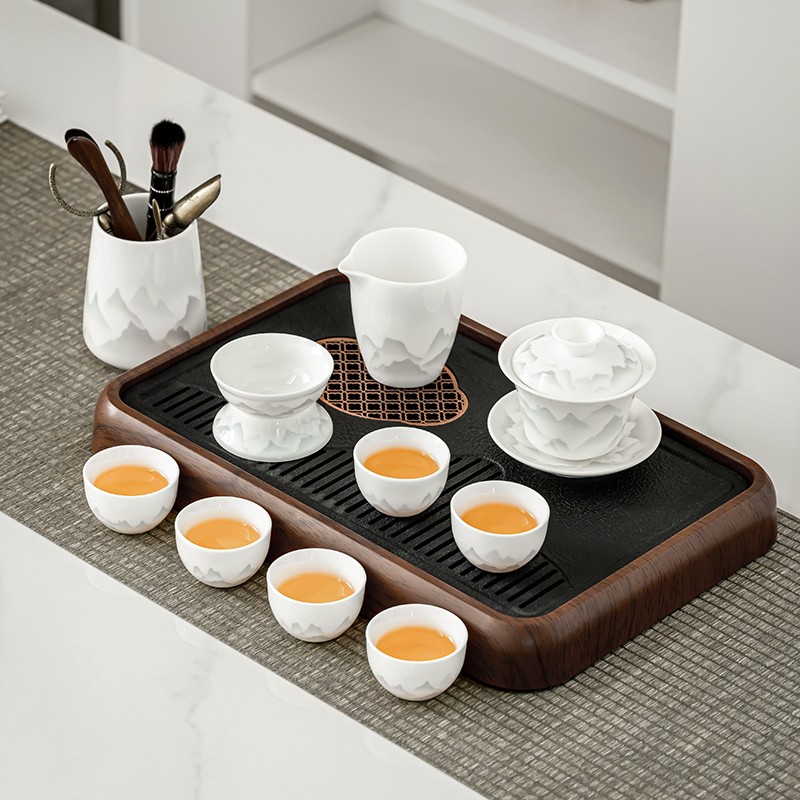 2025新款羊脂玉功夫茶具套装家用陶瓷盖碗茶杯茶台一整套泡茶专用