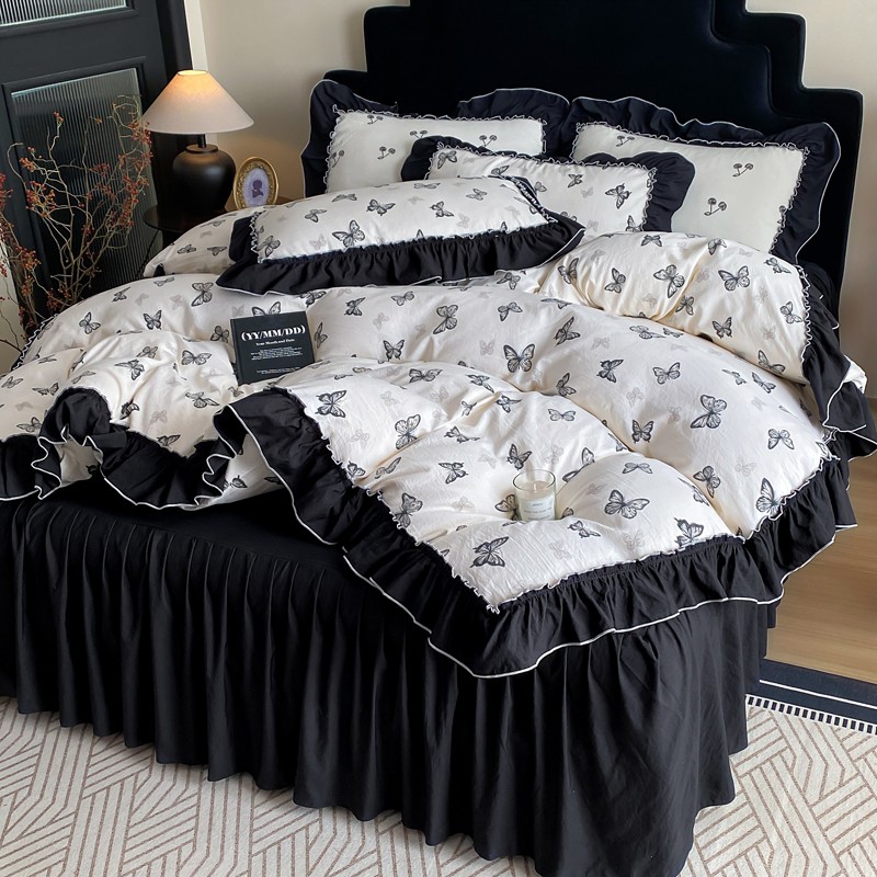 法式复古赫本风四件套2025新款公主风床裙式被套全棉纯棉床上用品