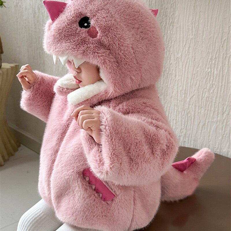 2025秋冬季新款女童粉色恐龙女宝宝加绒加厚彷皮草毛毛外套初冬装,童装/婴儿装/亲子装,皮草/仿皮草,淘宝优惠券,粉丝福利购,淘宝优惠卷