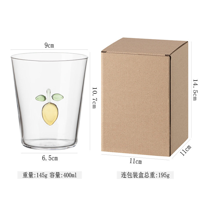 高颜值创意玻璃杯家用耐热樱桃柠檬蓝莓立体图案水杯饮品杯