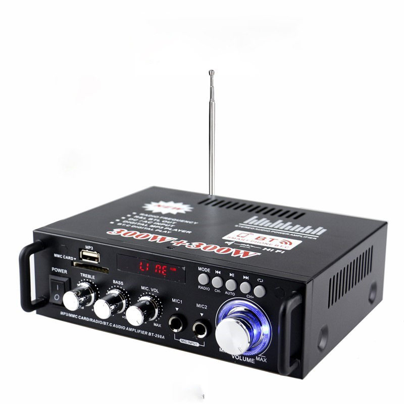 小型功放机BT-298A蓝牙功放12V220V音箱功率放大U盘收音