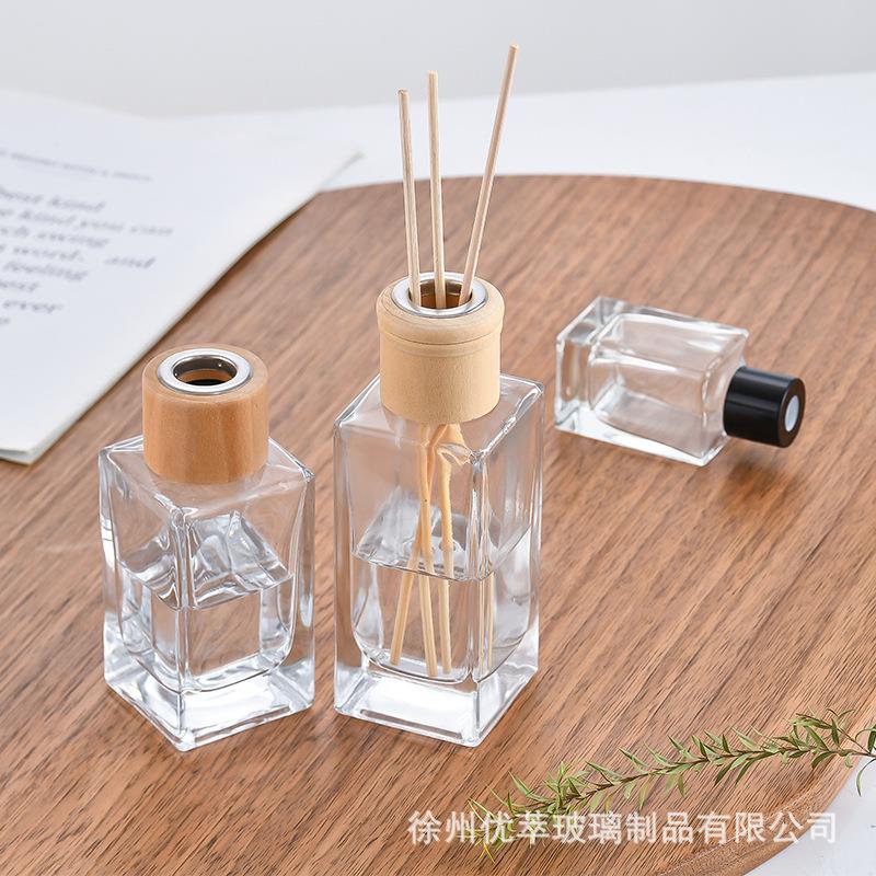 新款直销100ml长方形玻璃香薰瓶藤条挥发瓶现代简约插花瓶家居摆