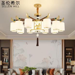 直销新中式 新款 吊灯仿实木中国风简约现代餐厅家用卧室大气别墅酒
