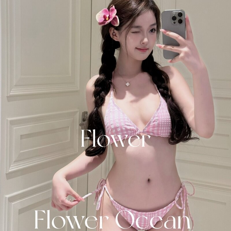 【柔柔天资】纯欲少女感粉色bikini四件套罩衫海边沙滩度假泳衣