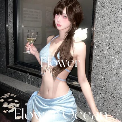 【失约的海】高级感烫银纯欲分体三件套bikini度假温泉泳衣泳装