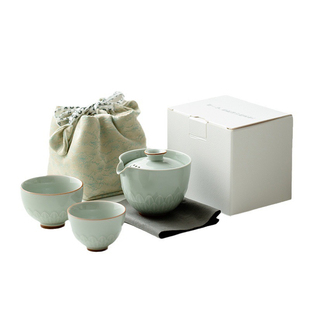 淄博博山陶瓷琉璃大观园青瓷快客杯陶瓷户外便携旅行茶具一壶二杯