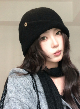 【猫仔kitten】秋冬纯色复古保暖毛线帽女圆顶休闲针织帽包头帽