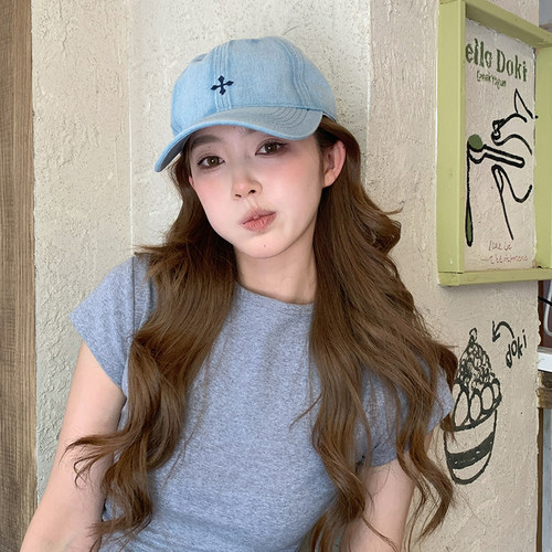 【猫仔kitten】做旧浅色牛仔棒球帽夏季新款百搭遮阳时尚鸭舌帽女