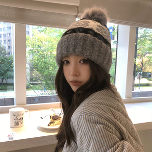 【猫仔kitten】复古手工钩花保暖羊毛毛线帽冬季韩系针织包头帽女